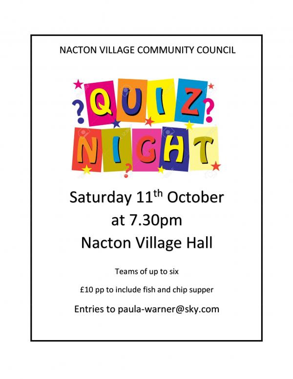 Quiz night 11 October 2026