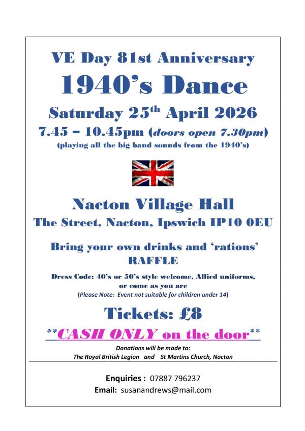 Nacton Village Hall 1940s Dance A4 poster 040326